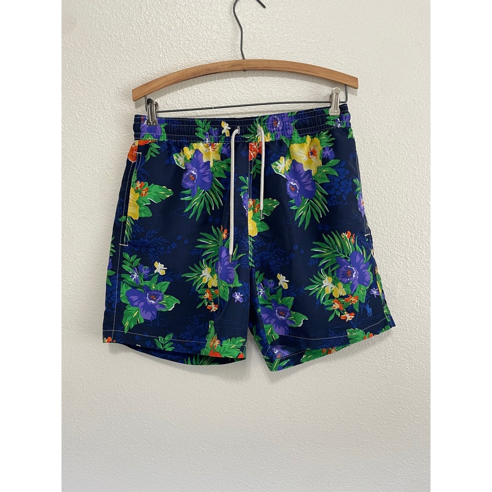 Polo Ralph Lauren Swim Trunks Mens Medium Blue Floral Tropical Swim Shorts EUC